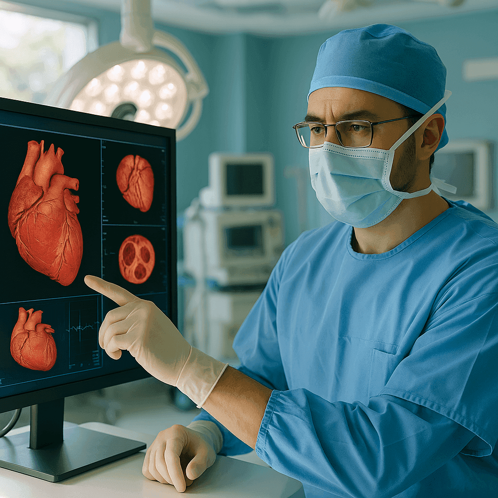 Cardiology specialist reviewing heart scans