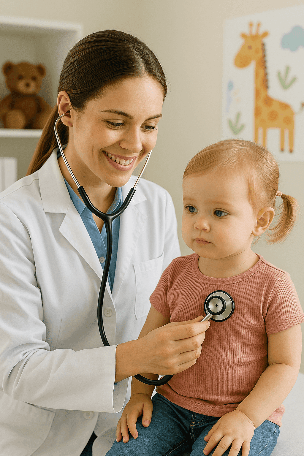 Pediatrician examining a young child