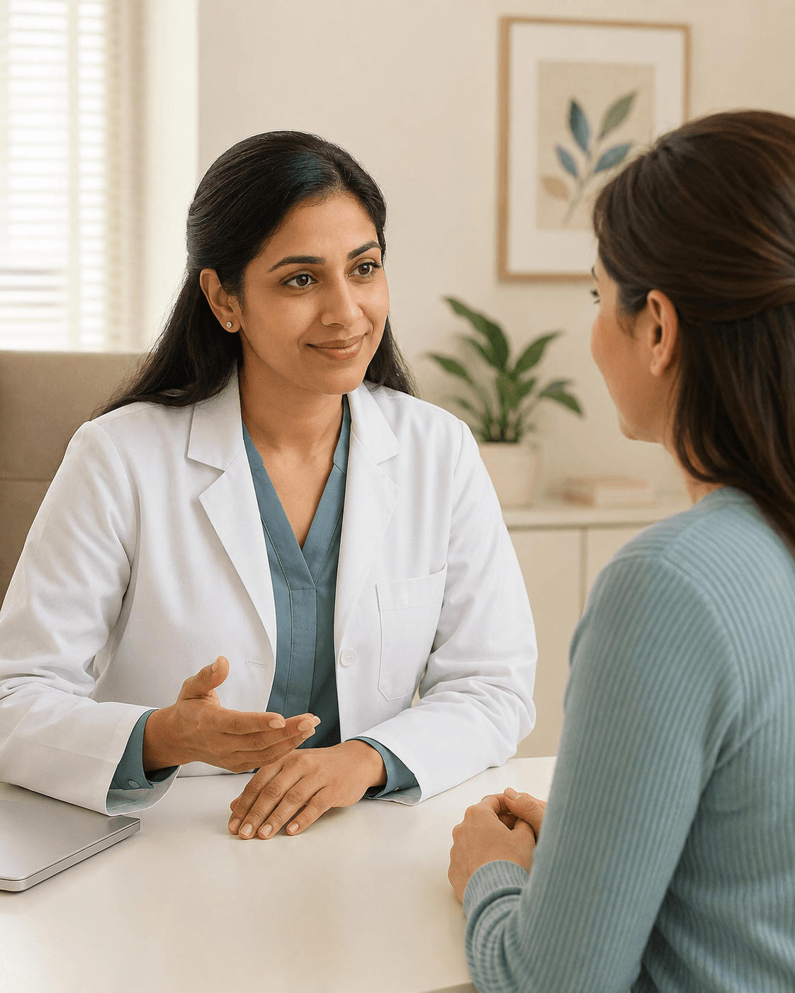 Gynecologist speaking with a patient